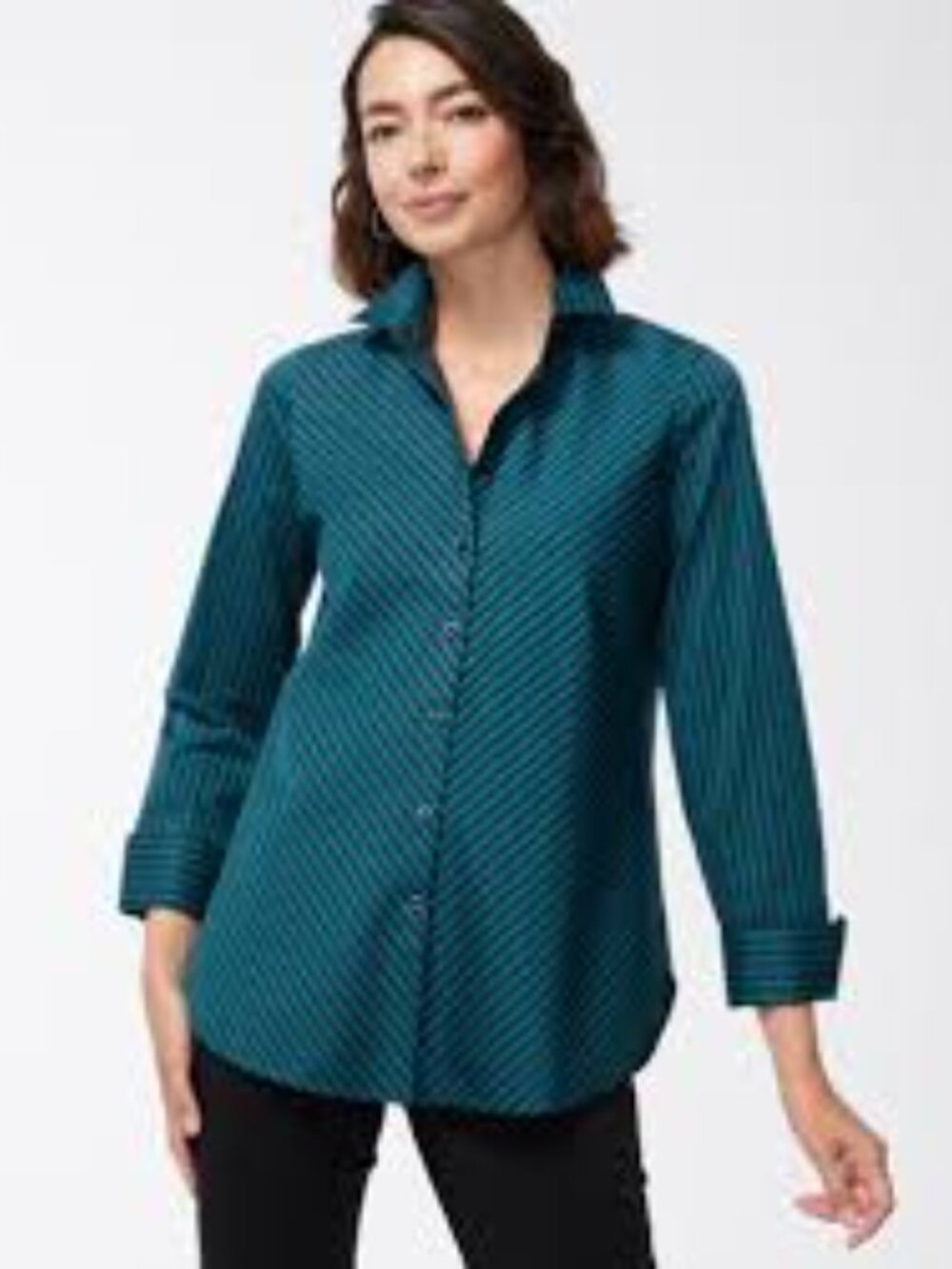 Chicos No Iron Stretch Imperial Stripe Shirt Size 3, Women's 16